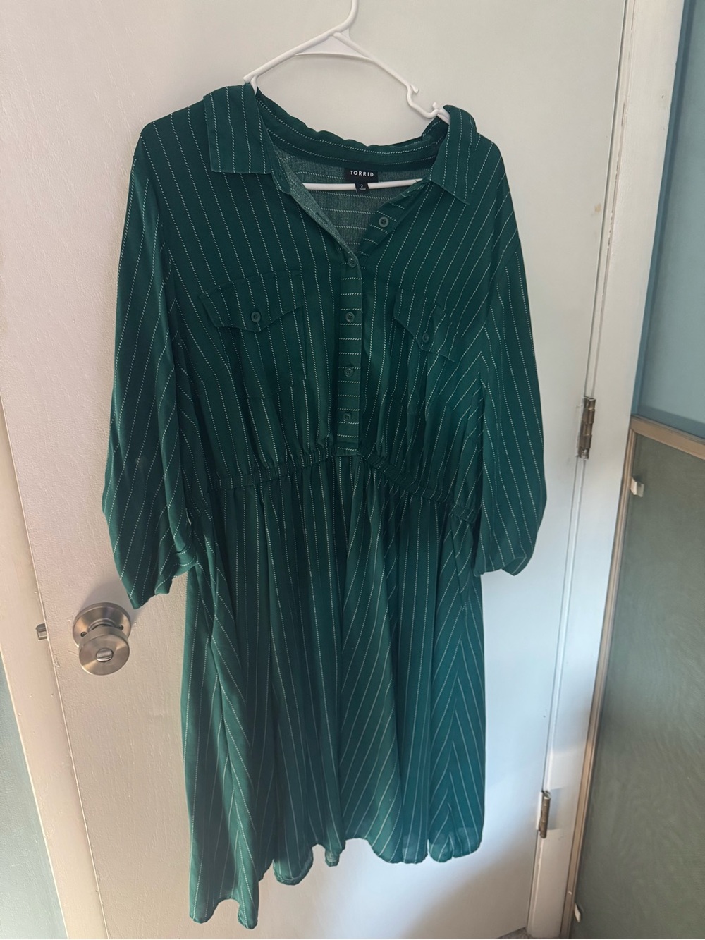 torrid emerald green pinstripe midi shirtdress